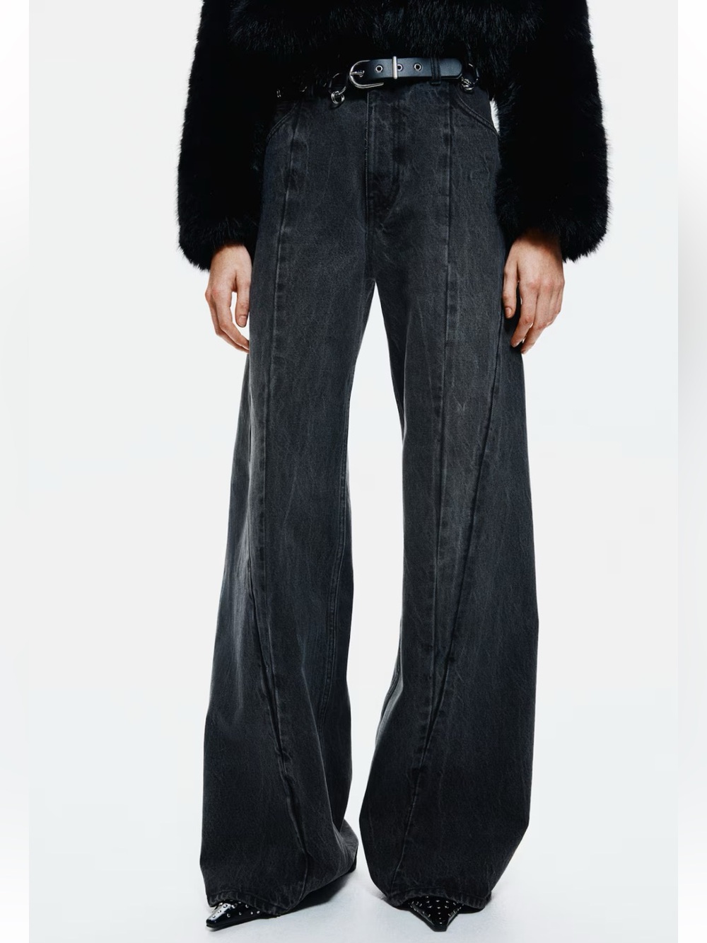 H&M (LE) Wide Leg Dark Gray Denim Pants (NWOT)